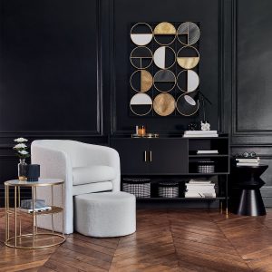 Poltrona con pouf Dafne – in tessuto bouclé