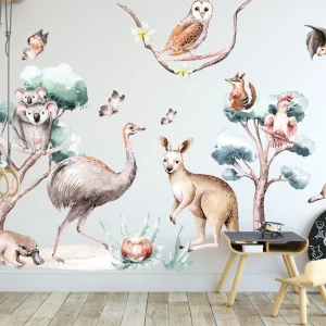 Adesivo da parete rimovibile con animali nativi australiani, canguro, koala e struzzo, ornitorinco