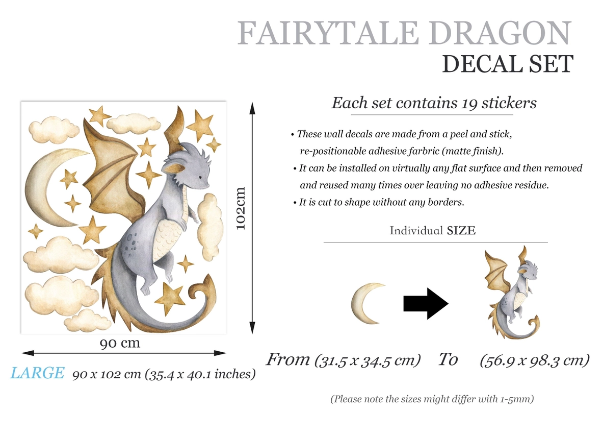 Adesivo da parete con drago incantato e cielo illuminato dalla luna, rimovibile da staccare e incollare - immagine 6
