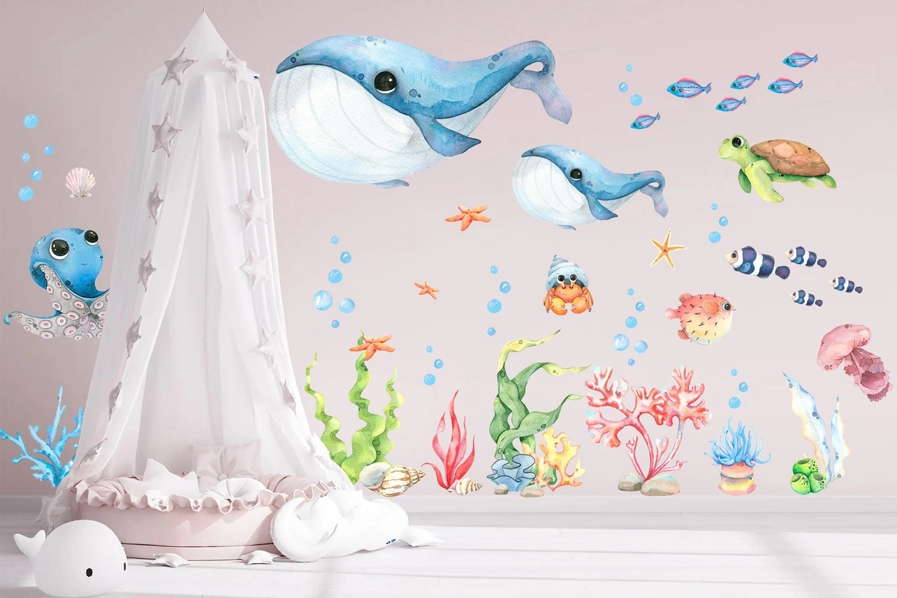 Adesivo da parete Blue Baby Whales and Friends – Playful Undersea Adventures - immagine 5