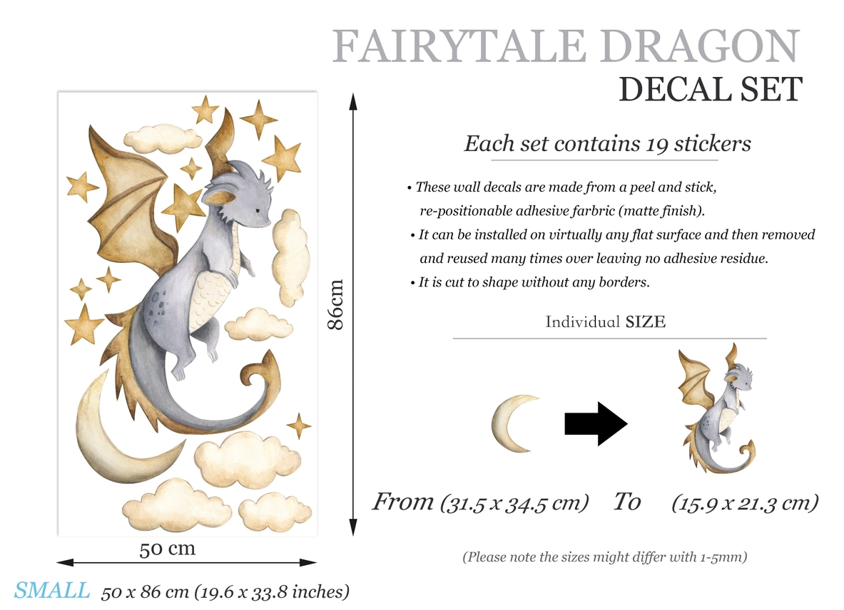 Adesivo da parete con drago incantato e cielo illuminato dalla luna, rimovibile da staccare e incollare - immagine 7