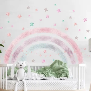 Adesivo da parete rimovibile con stella arcobaleno glitter sopra il letto