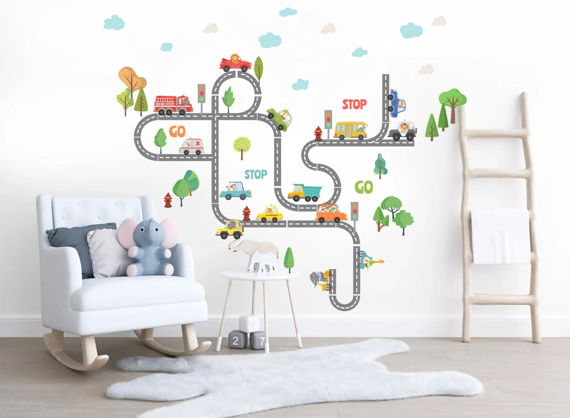 Adesivo murale rimovibile con animali autisti su pista forestale - immagine 4