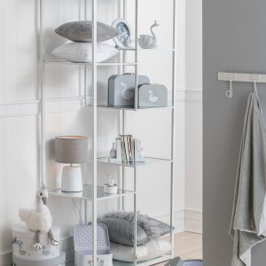 Scaffale 5 Ripiani Metallo/Vetro Argento o Bianco