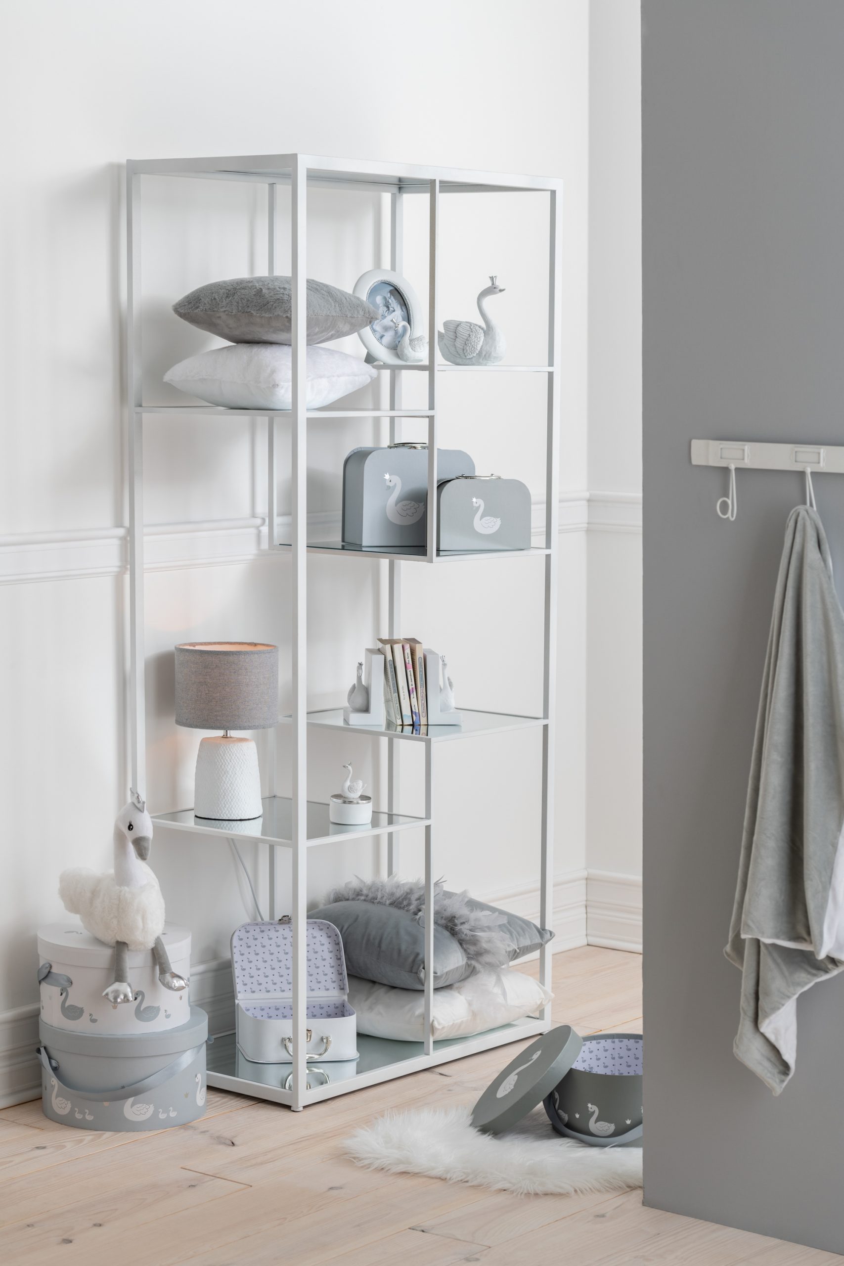 Scaffale 5 Ripiani Metallo/Vetro Argento o Bianco - immagine 2