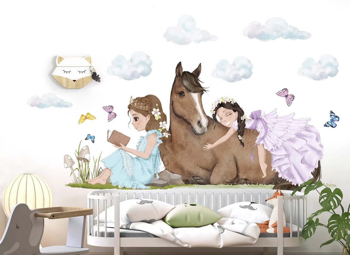 Adesivo da parete con principesse che riposano con cavallo – Decorazione per la camera delle ragazze - immagine 4