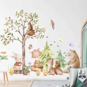 Adesivo da parete con motivo «Forest Friends», motivo: coniglietto, scoiattolo, volpe, cervo, orso, pulcino