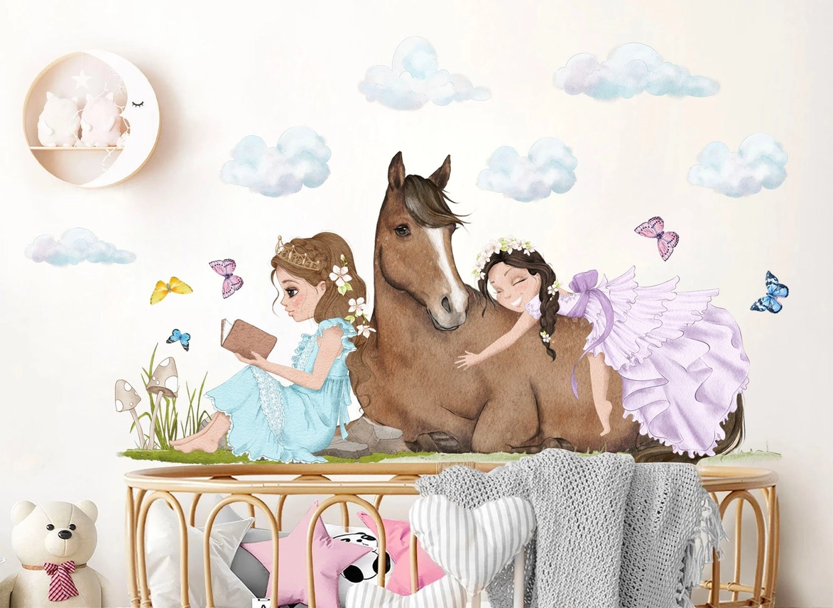 Adesivo da parete con principesse che riposano con cavallo – Decorazione per la camera delle ragazze - immagine 5