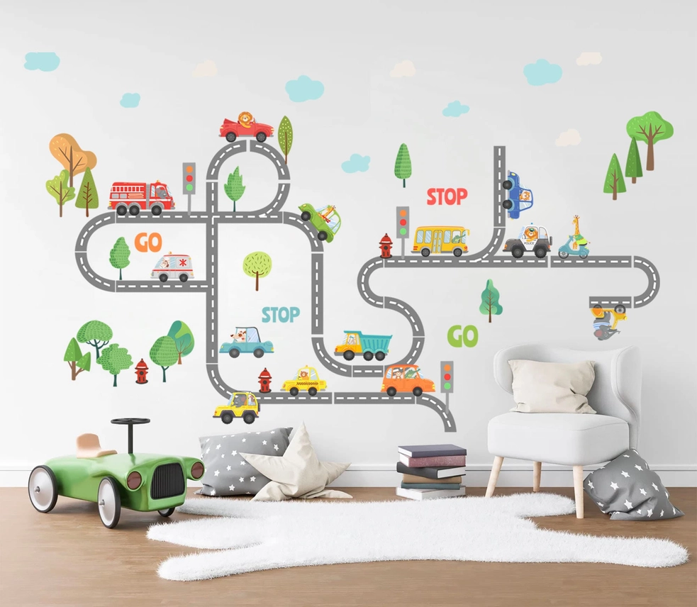 Adesivo murale rimovibile con animali autisti su pista forestale - immagine 5