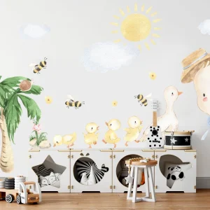 Adesivo da parete rimovibile Spring Outing Duck Mama and Ducklings Tropical Walk