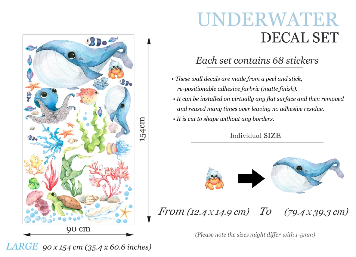 Adesivo da parete Blue Baby Whales and Friends – Playful Undersea Adventures - immagine 7