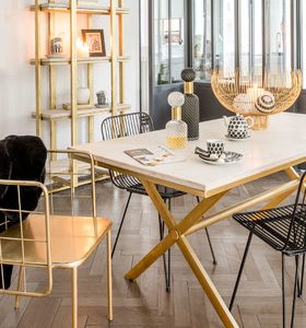 Scaffale Dyca 4 Ripiani Legnon Di Mango/Ferro Bianco/Oro