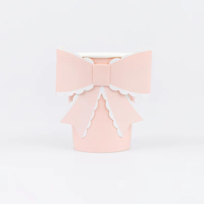 Bicchieri con fiocco rosa e bianchi - immagine 3