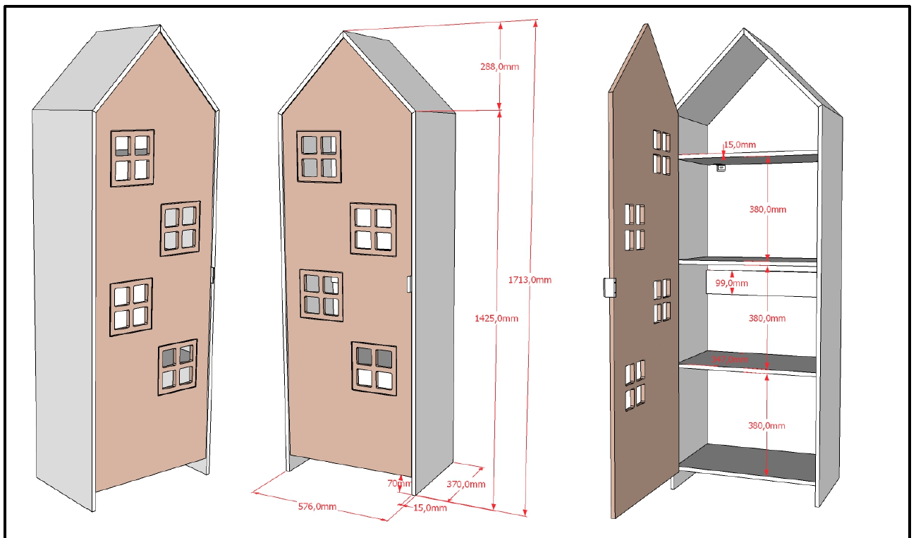 Armadio EFFECIHOUSE – configurazione 1 modulo con anta ROSA - immagine 4