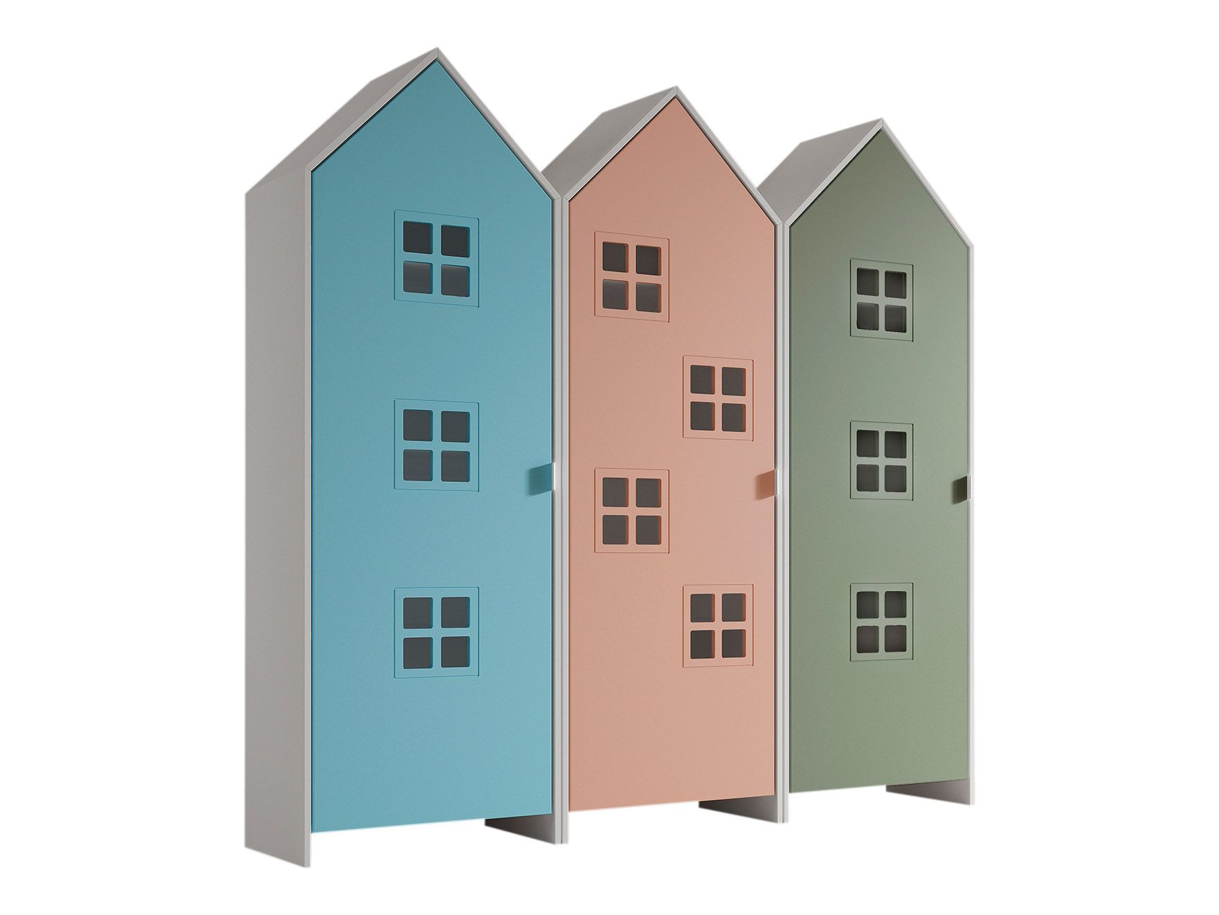 Armadio EFFECIHOUSE – configurazione 3 moduli con 3 ante celeste,rosa e verde salvia - immagine 4