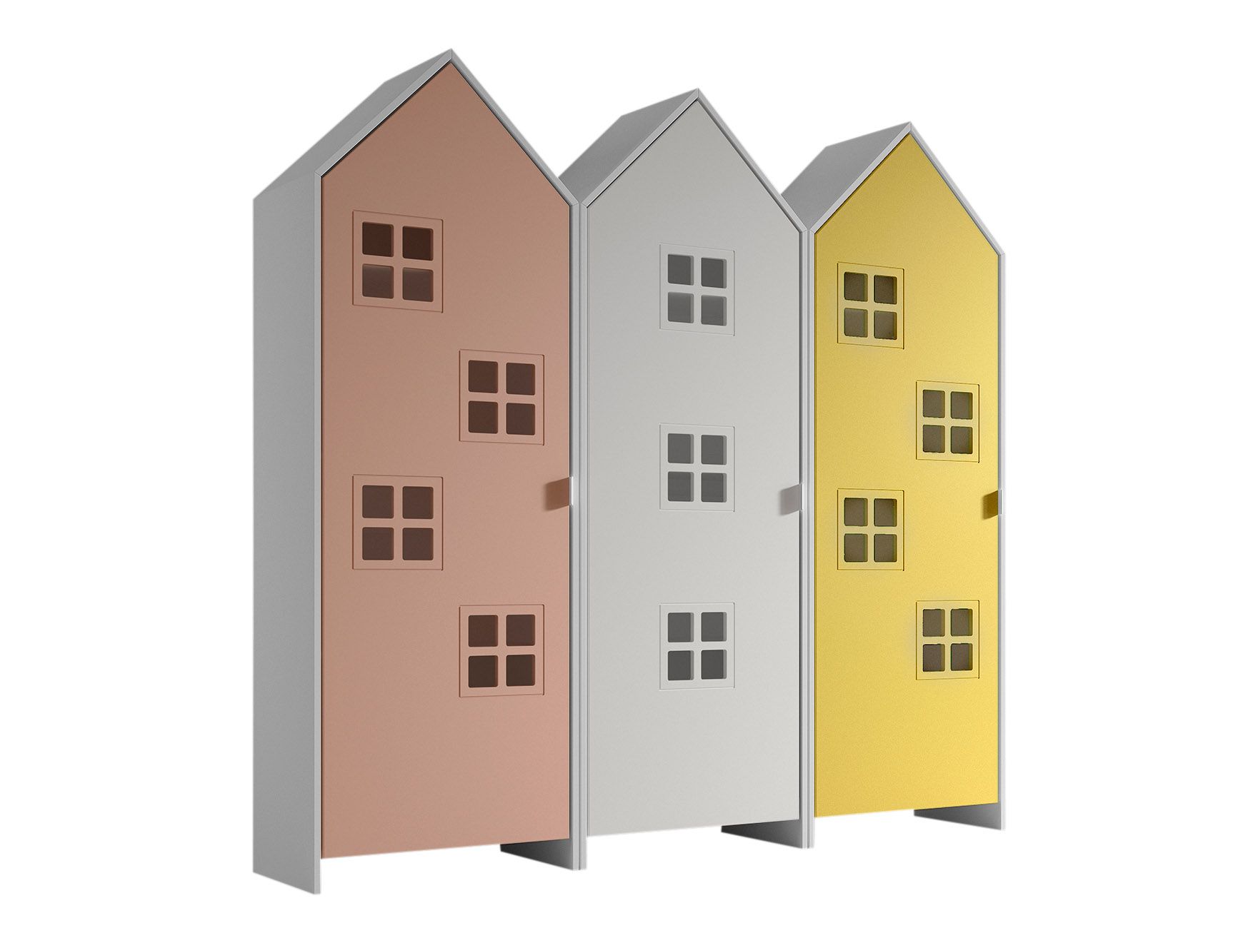 Armadio EFFECIHOUSE – configurazione 3 moduli con 3 ante rosa, celeste e bianco - immagine 4