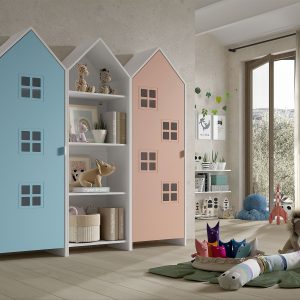 Armadio EFFECIHOUSE – configurazione a 3 ante celeste-bianco-rosa