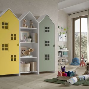 Armadio EFFECIHOUSE – configurazione a 3 ante giallo-bianco-salvia