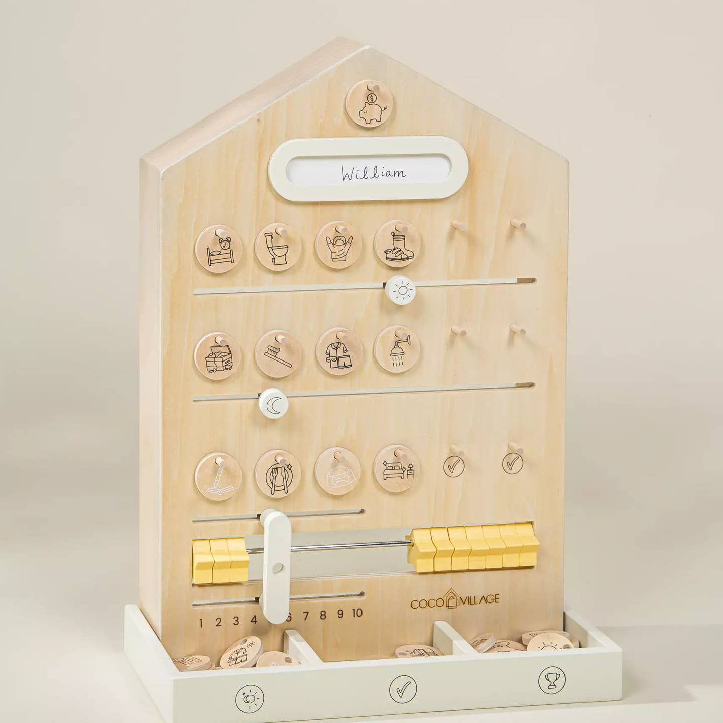 Tabellone in legno con routine, compiti e ricompense per bambini 3-in-1