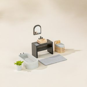 Mobili e accessori da bagno in legno per la casa delle bambole (6 pezzi)