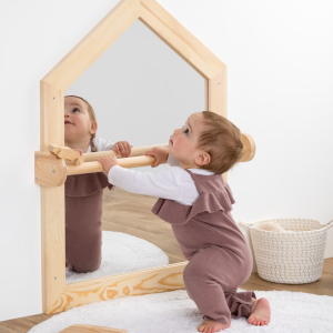 Specchio per bambini Montessori con maniglione, pino, 70×90 cm