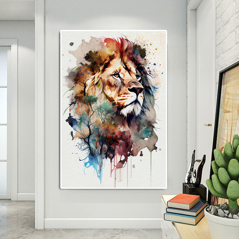 Leone in acquerello art-decor - immagine 2