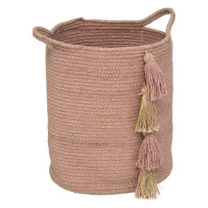 Cestino con pompon in lurex rosa antico