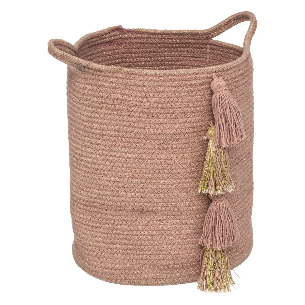 Cestino con pompon in lurex rosa antico - immagine 2