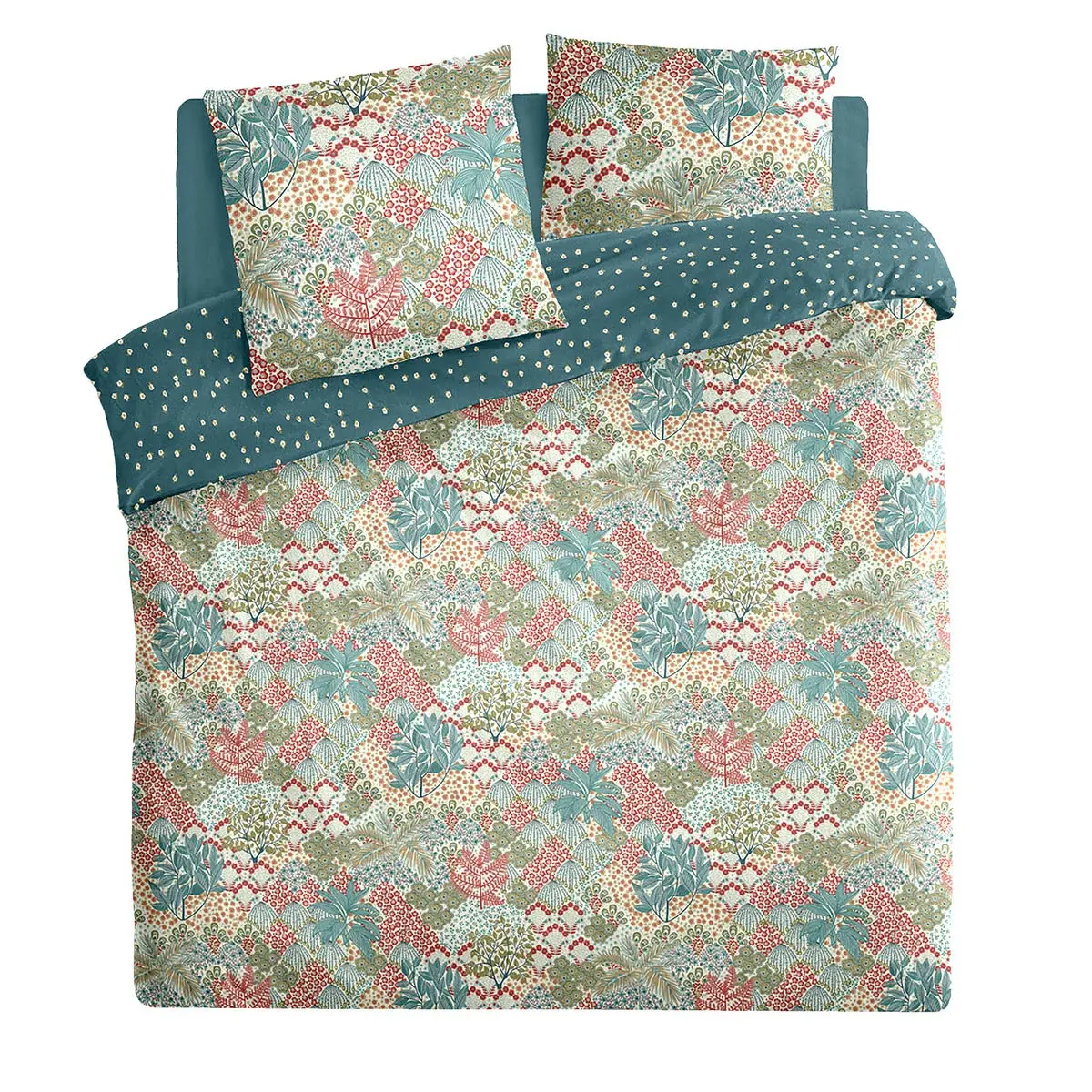 Completo letto stampato “Liberty”, cotone, verde celadon, 240×220 cm - immagine 3