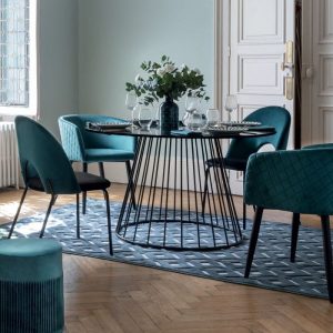 TAVOLO DA PRANZO RAYO – vetro temperato effetto marmo, nero D120 cm