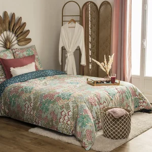 Completo letto stampato “Liberty”, cotone, verde celadon, 240×220 cm