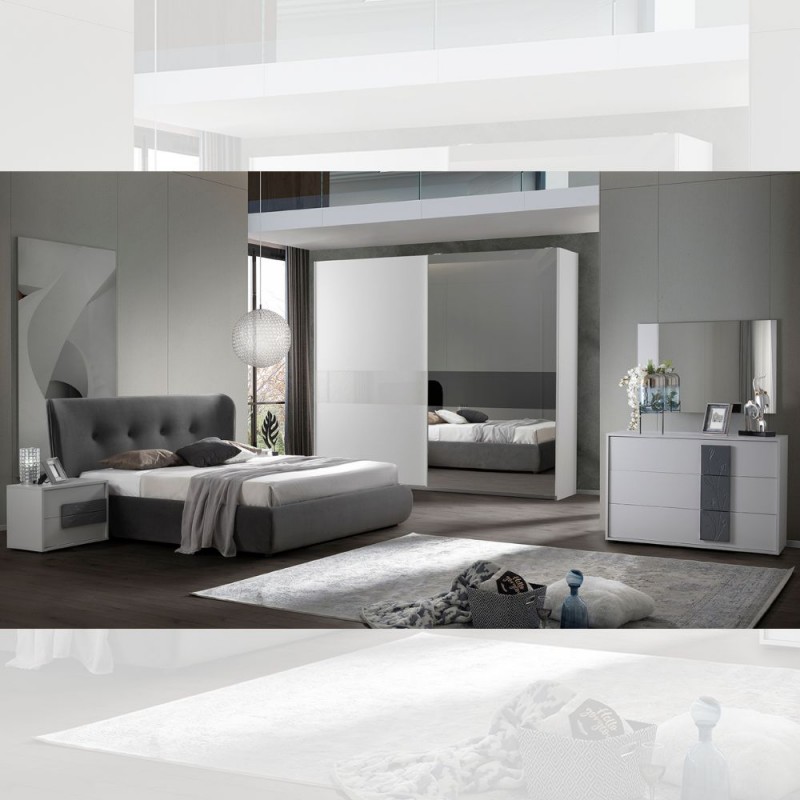 CAMERA DA LETTO MATRIMONIALE COMPLETA BLOSSOM CON LETTO CONTENITORE COLORE STONE GREY