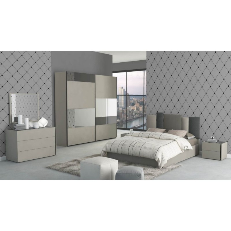 CAMERA DA LETTO MATRIMONIALE COMPLETA KAROL COLORE TORTORA EFFETTO MARMO NERO - immagine 3