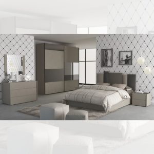 CAMERA DA LETTO MATRIMONIALE COMPLETA  KAROL COLORE TORTORA EFFETTO MARMO NERO