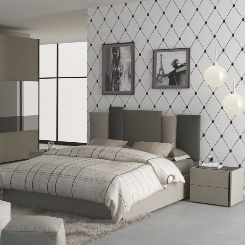 CAMERA DA LETTO MATRIMONIALE COMPLETA KAROL COLORE TORTORA EFFETTO MARMO NERO - immagine 4