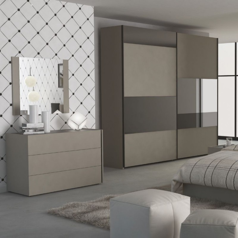 CAMERA DA LETTO MATRIMONIALE COMPLETA KAROL COLORE TORTORA EFFETTO MARMO NERO - immagine 6