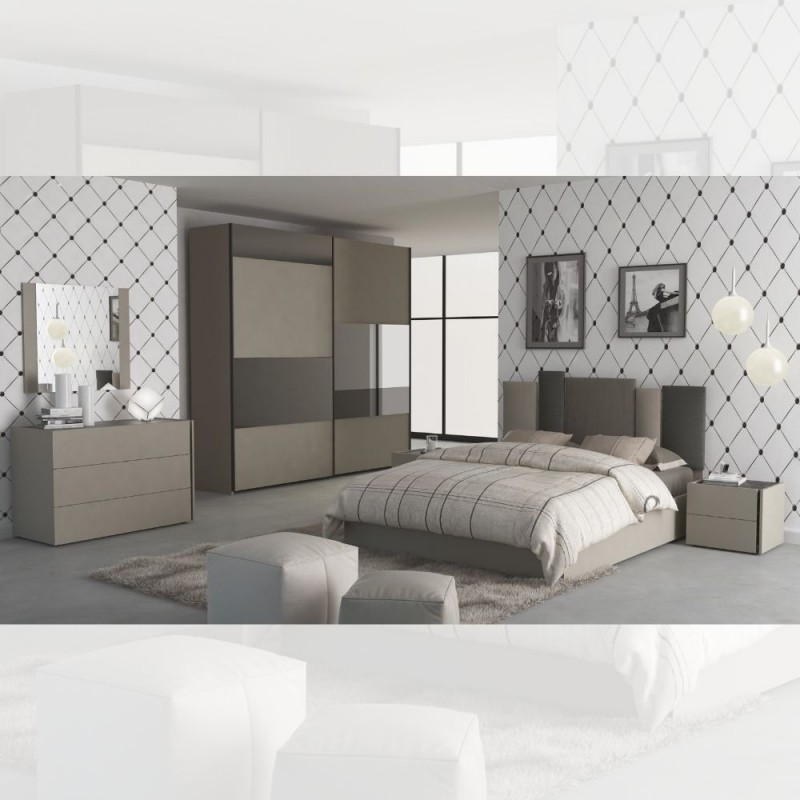 CAMERA DA LETTO MATRIMONIALE COMPLETA KAROL COLORE TORTORA EFFETTO MARMO NERO - immagine 8