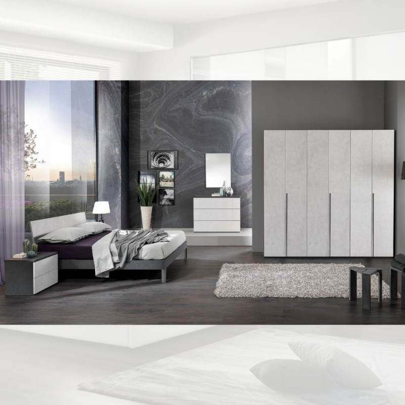 CAMERA DA LETTO MATRIMONIALE COMPLETA MANITOBA GRIGIO CEMENTO