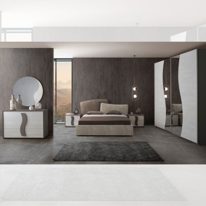 CAMERA MATRIMONIALE COMPLETA TWIN CON LETTO CONTENITORE COLORE GRIGIO