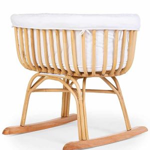 CULLA A DONDOLO IN RATTAN CHILDHOME – con Materasso e Rivestimento – Naturale – 90x50x70 cm