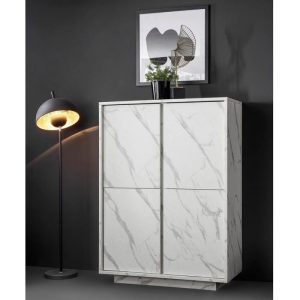 CREDENZA ROCK 4 ANTE EFFETTO MARMO BIANCO 92X43X145H