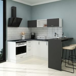 CUCINA ANGOLARE MATERA 180X160 CON PENISOLA REVERSIBILE BIANCA E NERA