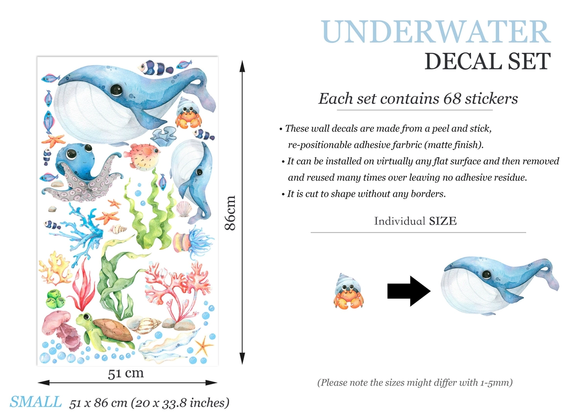 Adesivo da parete Blue Baby Whales and Friends – Playful Undersea Adventures - immagine 8