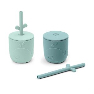 Set 2 Tazze con Tappo e Cannuccia – Peekaboo – Wally- 100% Silicone Alimentare – 5 colori disponibili