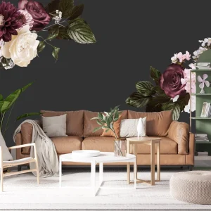 Set di adesivi da parete vintage floreali bordeaux – Adesivi in tessuto rosa peonia per la decorazione della camera