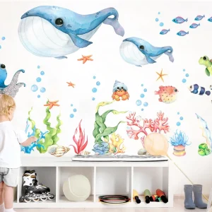 Adesivo da parete Blue Baby Whales and Friends – Playful Undersea Adventures
