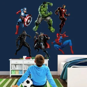 Adesivo da parete del supereroe Hulk Spiderman Iron Man Capitan America Avengers Thor Panther – Decorazione della camera dei ragazzi