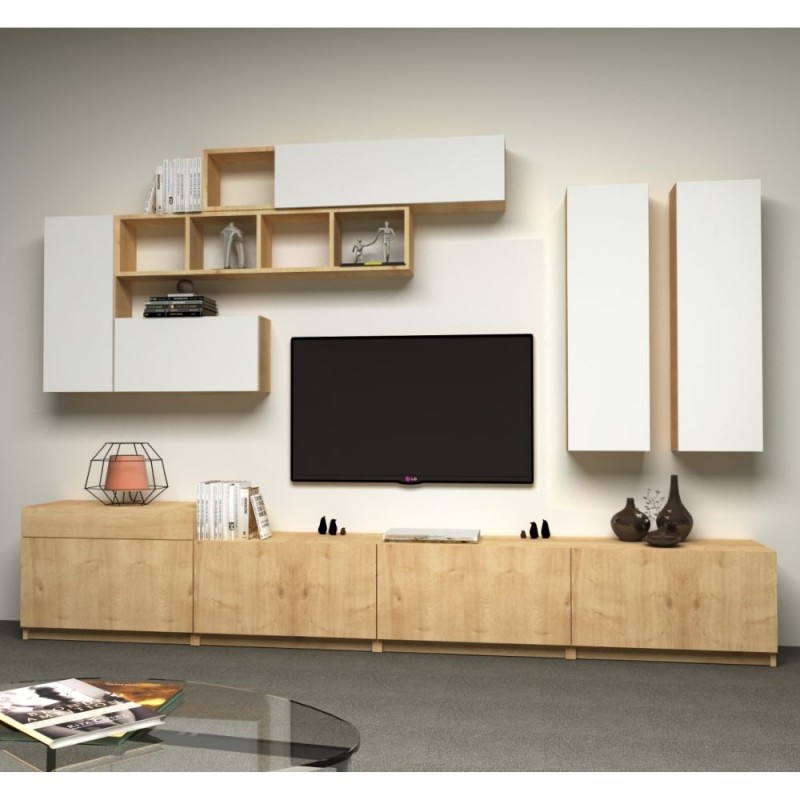 PARETE ATTREZZATA DOMINO 280 CM BIANCO ROVERE - immagine 2