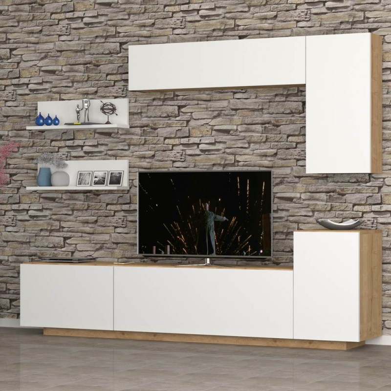 PARETE ATTREZZATA KALE ROVERE E BIANCO DA 200 CM. - immagine 2