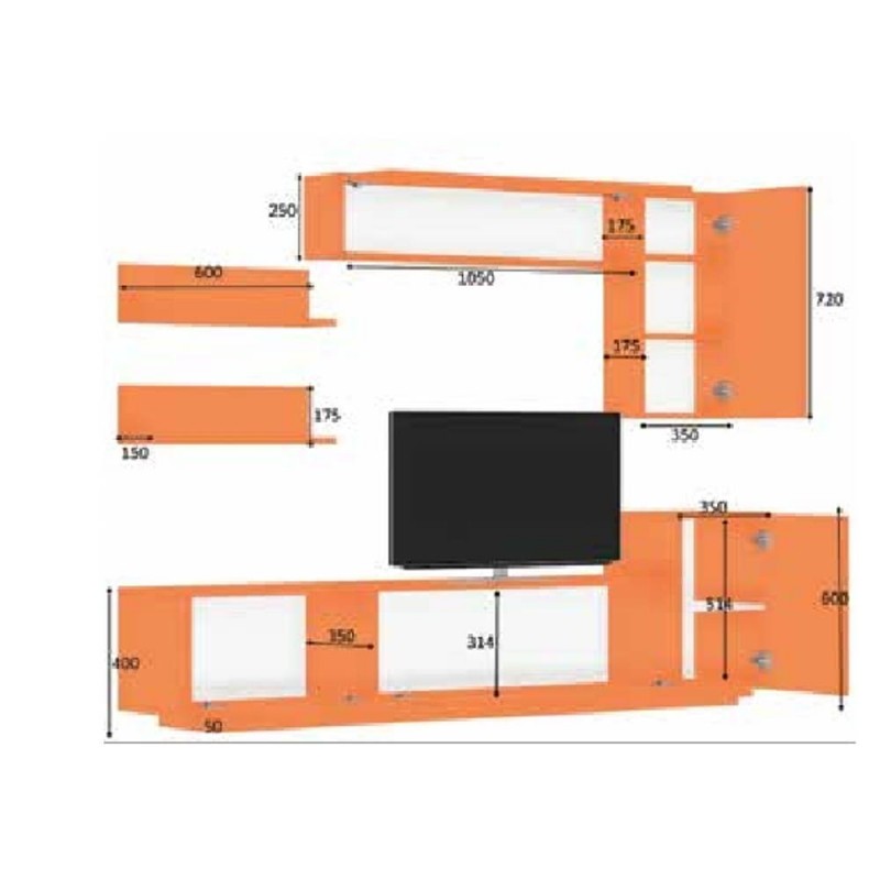 PARETE ATTREZZATA KALE ROVERE E BIANCO DA 200 CM. - immagine 6